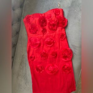 Red Strapless Rose Dress